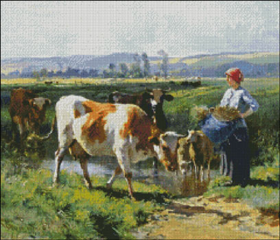 Milkmaid with Cows - Click Image to Close