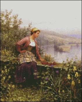 Brittany Girl Overlooking Stream - Click Image to Close