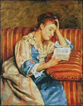 Mrs. Duffee Seated on a Striped Sofa Reading - Click Image to Close