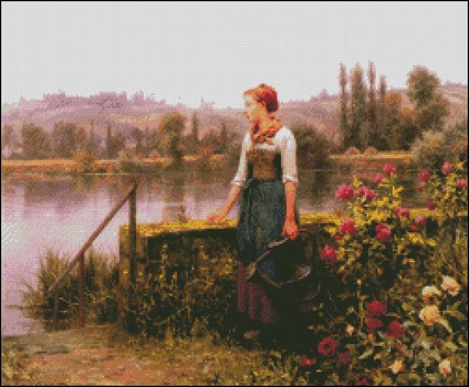 A Woman with a Watering Can by the River - Click Image to Close