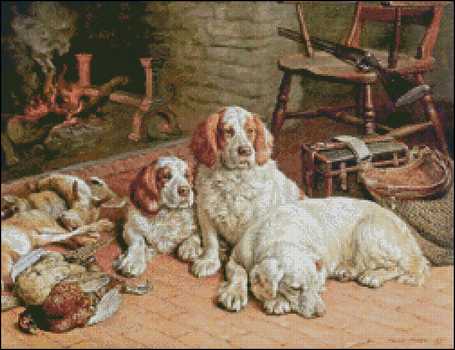 Clumber Spaniels By a Fire - Click Image to Close